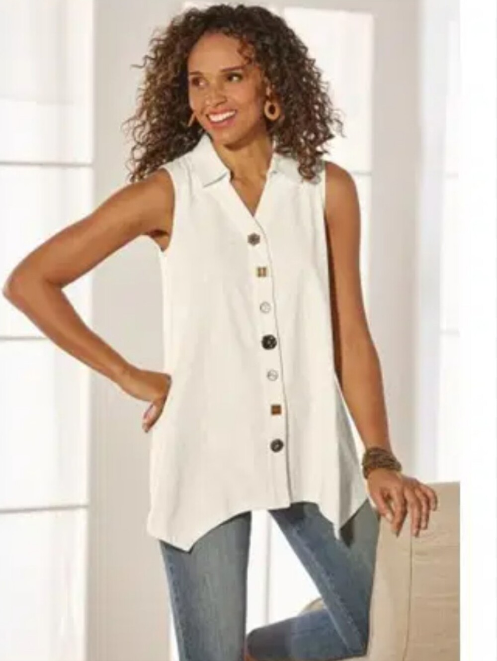 Soft Surroundings Danielle Sleeveless Cotton Cream Top Plus Size 2X